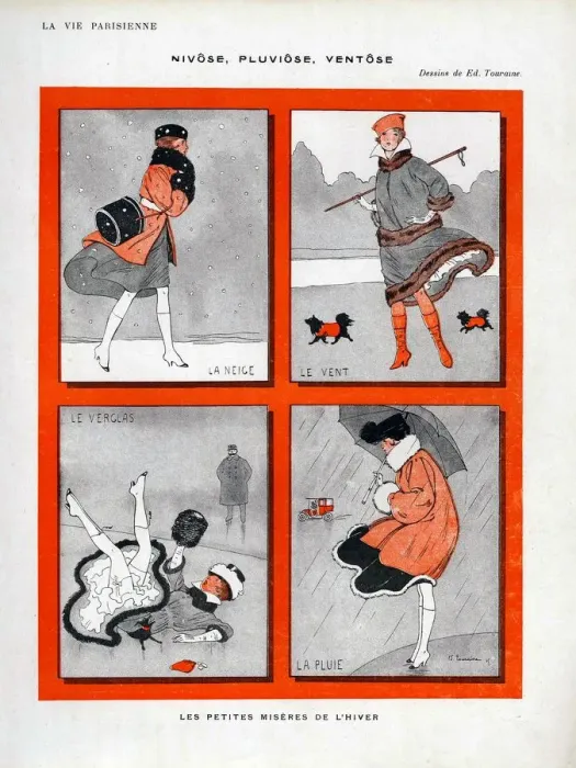 Framed Print : La Vie Parisienne 1916 1910s France cc snow raining ice windy weather bad disasters