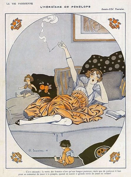 La Vie Parisienne 1916 1910s France cc womens smoking relaxing beds bedrooms woman