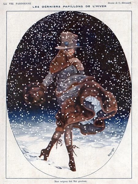 La Vie Parisienne 1918 1910s France C Herouard illustrations snow womens winter hats