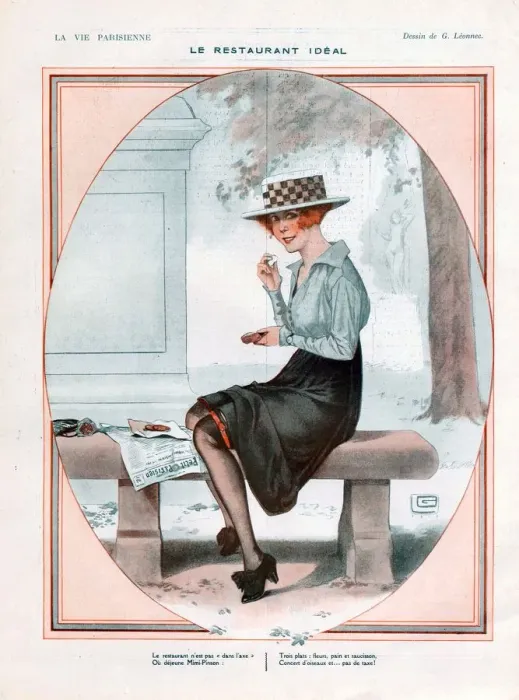 Framed Print : La Vie Parisienne 1918 1910s France cc girls eating hats womens lunch in parks Framed Print : La Vie Parisienne 1918 1910s France cc girls eating hats womens lunch in parks