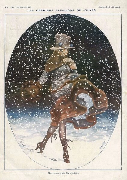 La Vie Parisienne 1918 1910s France cc snow winter coats hats furs walking womens