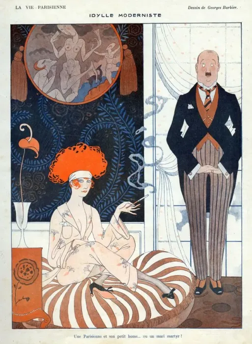 Framed Print : La Vie Parisienne 1918 1910s France G Barbier illustrations butlers servants woman
