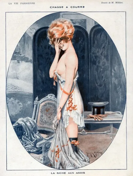 Framed Print : La Vie Parisienne 1918 1910s France Maurice Milliere illustrations erotica dressing Framed Print : La Vie Parisienne 1918 1910s France Maurice Milliere illustrations erotica dressing