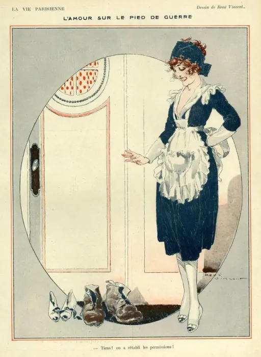 Framed Print : La Vie Parisienne 1918 1910s France Rene Vincent illustrations maids servants mens