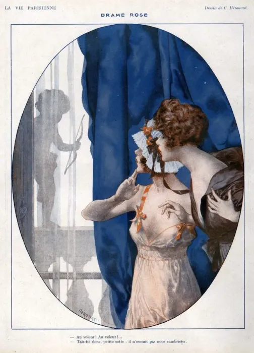 Framed Print : La Vie Parisienne 1919 1910s France C Herouard illustrations cupids looking windows Framed Print : La Vie Parisienne 1919 1910s France C Herouard illustrations cupids looking windows