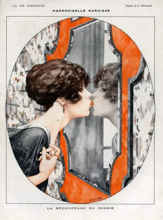 Framed Print : La Vie Parisienne 1919 1910s France cc vanity mirrors kissing beauty kisses Framed Print : La Vie Parisienne 1919 1910s France cc vanity mirrors kissing beauty kisses