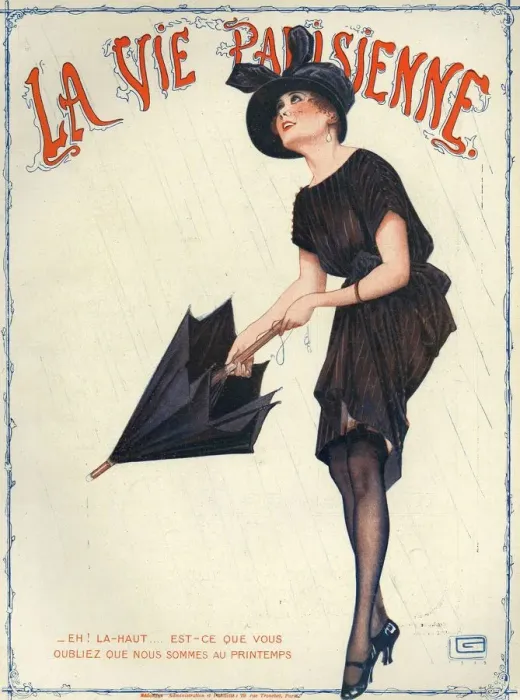 Framed Print : La Vie Parisienne 1919 1910s France cc womens hats umbrellas parasols dresses raining