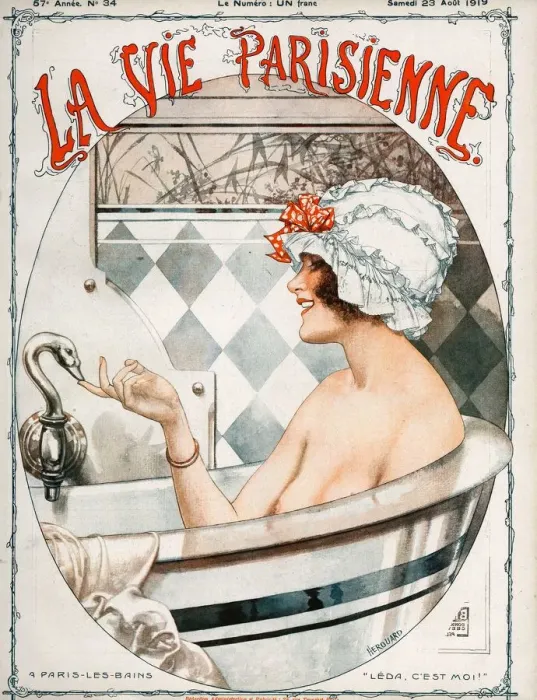 Framed Print : La Vie Parisienne 1919 1910s France Cheri Herouard magazines baths bathing hats