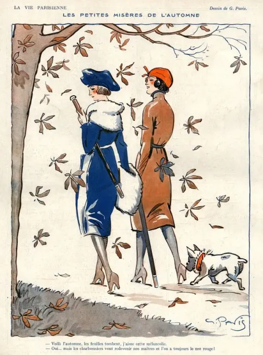 Framed Print : La Vie Parisienne 1919 1910s France Georges Pavis illustrations walking dogs Autumn Framed Print : La Vie Parisienne 1919 1910s France Georges Pavis illustrations walking dogs Autumn