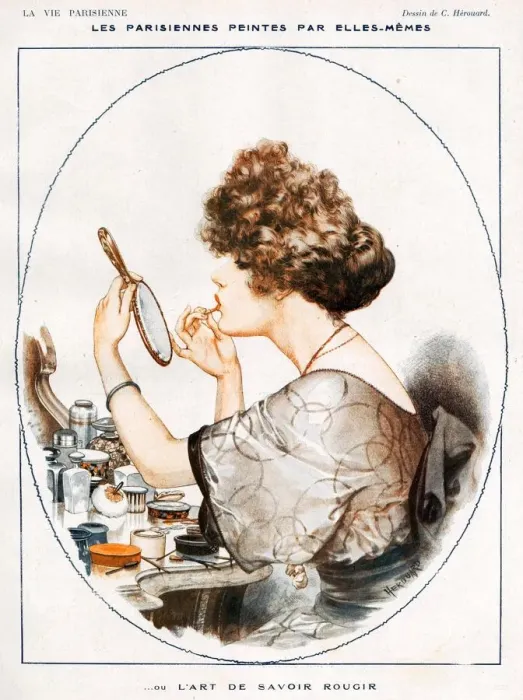 Framed Print : La Vie Parisienne 1919 1910s France illustrations make-up makeup make up applying Framed Print : La Vie Parisienne 1919 1910s France illustrations make-up makeup make up applying