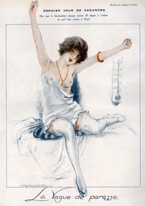 Framed Print : La Vie Parisienne 1919 1910s France J Leclerc illustrations erotica waking up waking-up