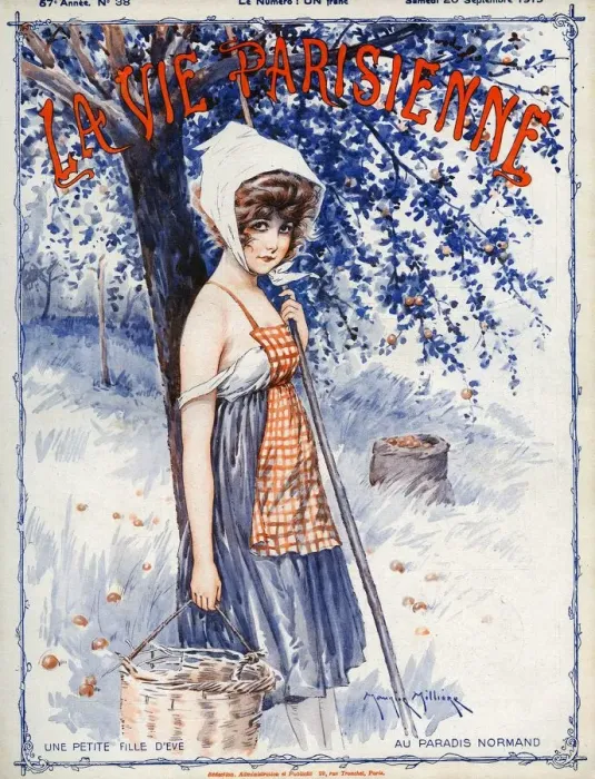 Framed Print : La Vie Parisienne 1919 1910s France Maurice Milliere magazines fruit picking apples Framed Print : La Vie Parisienne 1919 1910s France Maurice Milliere magazines fruit picking apples