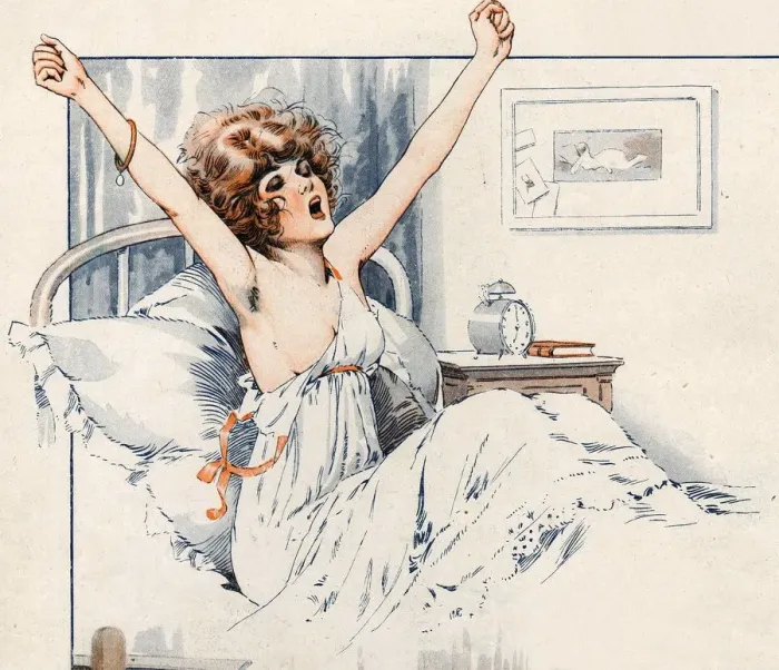 Framed Print : La Vie Parisienne 1919 1910s France Maurice Milliere waking up waking-up yawning Framed Print : La Vie Parisienne 1919 1910s France Maurice Milliere waking up waking-up yawning