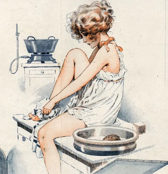Framed Print : La Vie Parisienne 1919 1910s France Maurice Milliere washing feet boudoir illustrations Framed Print : La Vie Parisienne 1919 1910s France Maurice Milliere washing feet boudoir illustrations