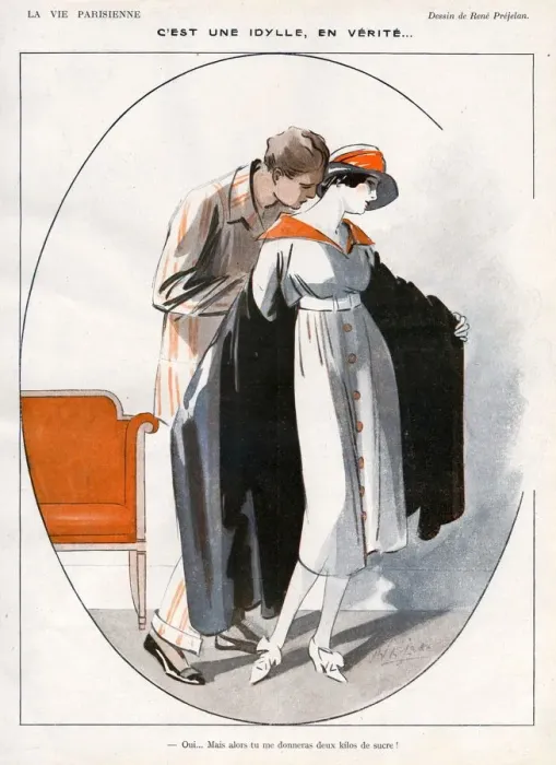 Framed Print : La Vie Parisienne 1919 1910s France R Prejelan illustrations kissing undressing kisses Framed Print : La Vie Parisienne 1919 1910s France R Prejelan illustrations kissing undressing kisses
