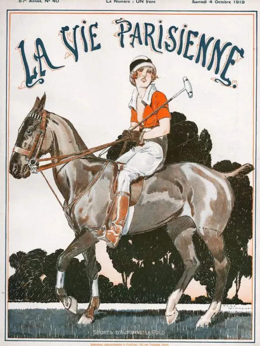Framed Print : La Vie Parisienne 1919 1910s France Rene Vincent magazines horses polo riding woman