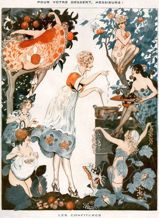 Framed Print : La Vie Parisienne 1919 1910s France Valdes illustrations erotica fruit making jam