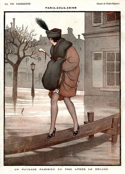 La Vie Parisienne 1920 1920s France Illustrations womens hats coats umbrella flooding