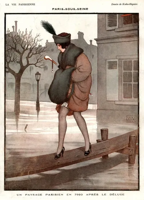Framed Print : La Vie Parisienne 1920 1920s France Illustrations womens hats coats umbrella flooding Framed Print : La Vie Parisienne 1920 1920s France Illustrations womens hats coats umbrella flooding