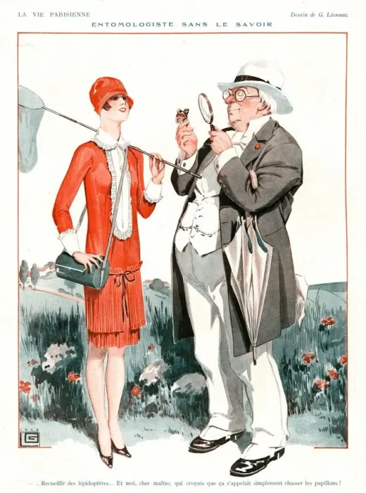 Framed Print : La Vie Parisienne 1920s France cc dirty old men butterfly nets looking magnifying glass