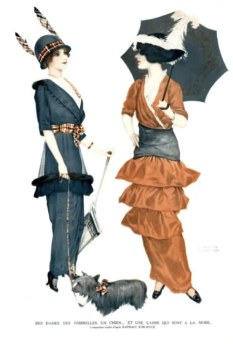 Framed Print : La Vie Parisienne 1920s France cc illustrations womens dogs parasols