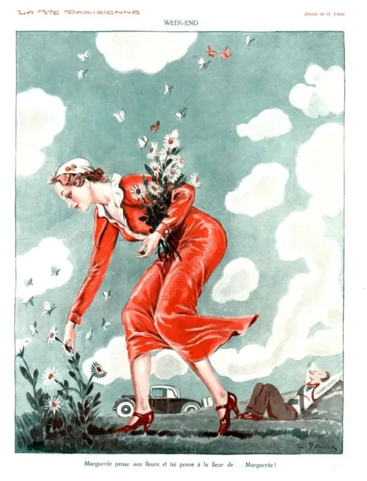 Framed Print : La Vie Parisienne 1920s France cc picking flowers gardening butterflies Framed Print : La Vie Parisienne 1920s France cc picking flowers gardening butterflies