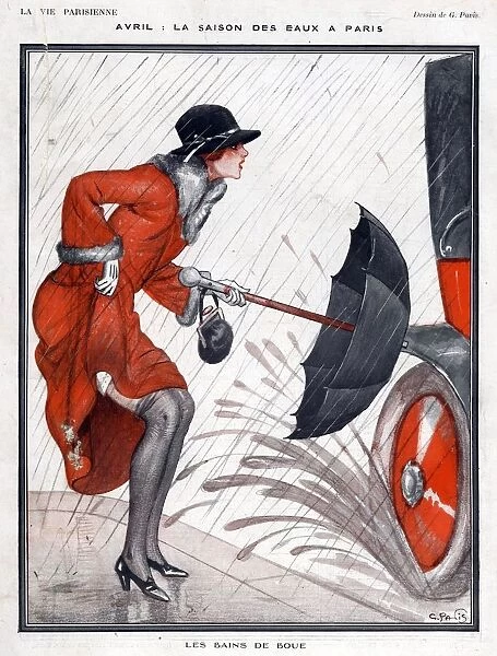 La Vie Parisienne 1920s France G Pavis illustrations umbrellas parasols raining