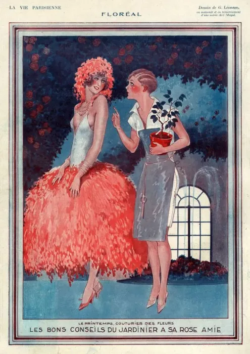Framed Print : La Vie Parisienne 1920s France Georges Leonnec illustrations womens dresses plants Framed Print : La Vie Parisienne 1920s France Georges Leonnec illustrations womens dresses plants