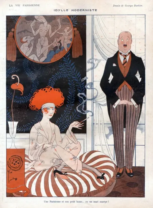 Framed Print : La Vie Parisienne 1920s France glamour erotica servants women smoking womens Framed Print : La Vie Parisienne 1920s France glamour erotica servants women smoking womens