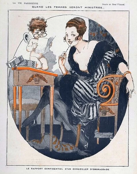 La Vie Parisienne 1920s France Rene Vincent woman writing secrets love letters cupids