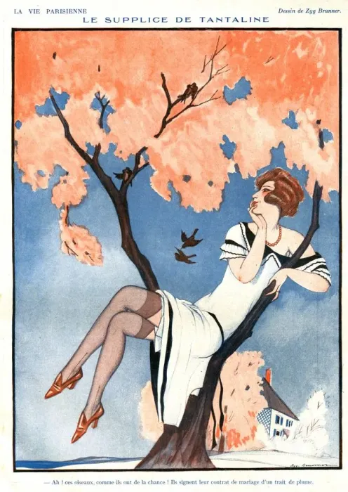 Framed Print : La Vie Parisienne 1920s France Zyg Brunner cc illustrations glamour stockings trees Framed Print : La Vie Parisienne 1920s France Zyg Brunner cc illustrations glamour stockings trees