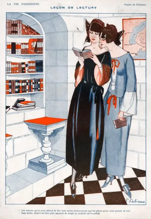 Framed Print : La Vie Parisienne 1922 1920s France F Fabiano illustrations reading books book shops Framed Print : La Vie Parisienne 1922 1920s France F Fabiano illustrations reading books book shops