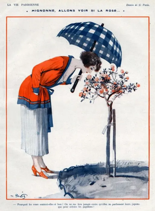 Framed Print : La Vie Parisienne 1922 1920s France Georges Pavis Illustrations womens umbrellas