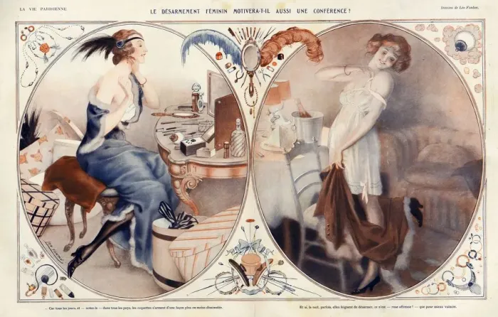 Framed Print : La Vie Parisienne 1922 1920s France Leo Fontan dressing tables make-up makeup applying