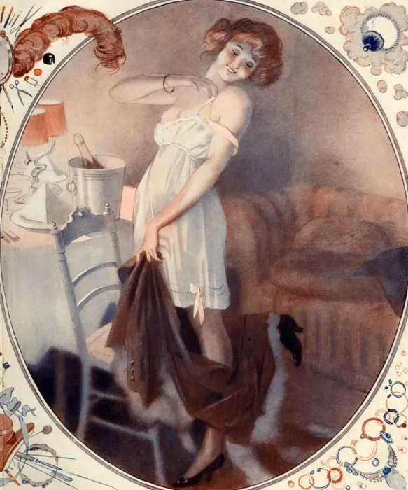 Framed Print : La Vie Parisienne 1922 1920s France Leo Fontan illustrations erotica dressing undressing