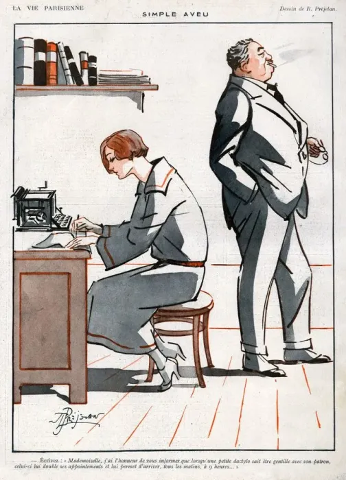 Framed Print : La Vie Parisienne 1922 1920s France Rene Prejelan illustrations secretaries secretary