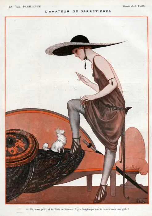 Framed Print : La Vie Parisienne 1922 1920s France A Vallee illustrations erotica womens hats dogs dog