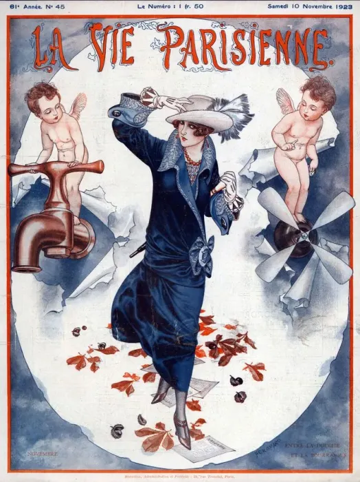 Framed Print : La Vie Parisienne 1923 1920s France C Herouard illustrations magazines Autumn weather
