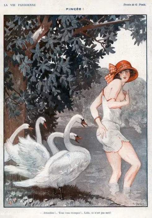 Framed Print : La Vie Parisienne 1923 1920s France Georges Pavis illustrations swans erotica