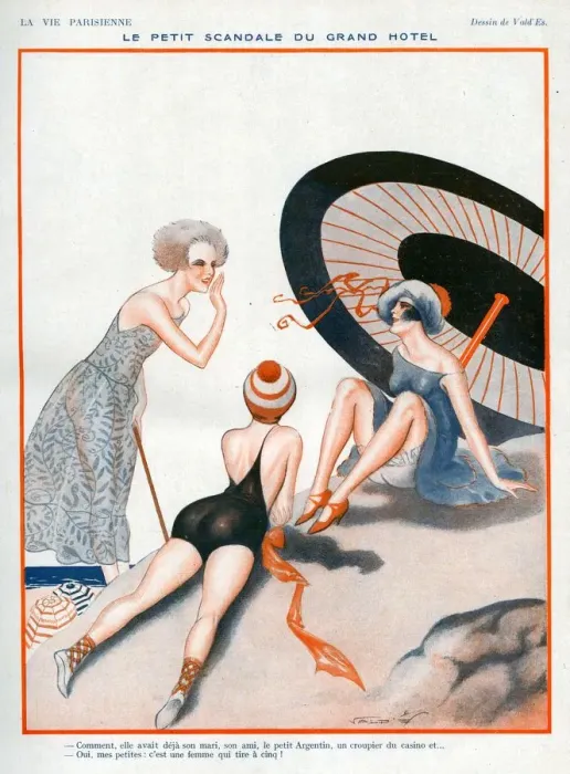 Framed Print : La Vie Parisienne 1923 1920s France Valdes illustrations umbrellas parasols gossiping Framed Print : La Vie Parisienne 1923 1920s France Valdes illustrations umbrellas parasols gossiping
