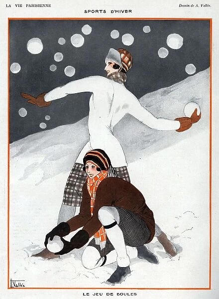 La Vie Parisienne 1923 1920s France A Vallee illustrations snowballs winter weather