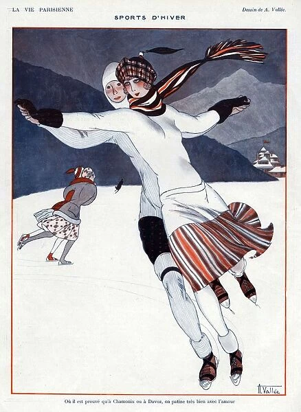 La Vie Parisienne 1923 1920s France A Vallee illustrations ice-skating ice skating