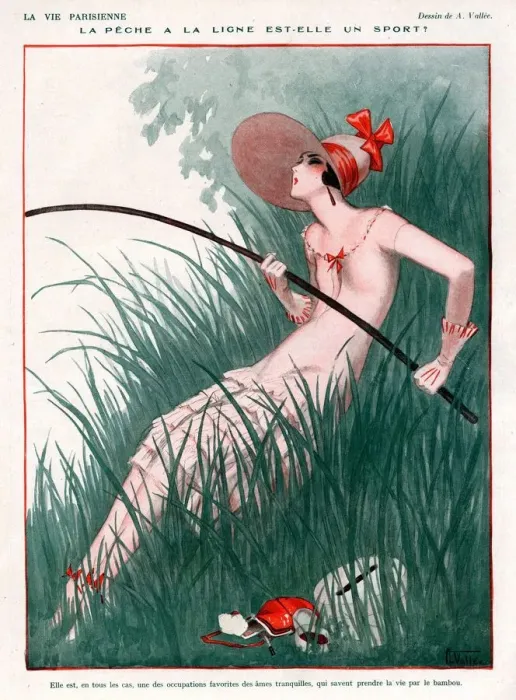 Framed Print : La Vie Parisienne 1924 1920s France Armand Vallee illustrations woman women fishing
