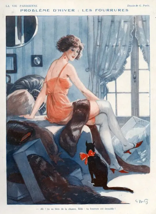 Framed Print : La Vie Parisienne 1924 1920s France Georges Pavis illustrations erotica cats underwear