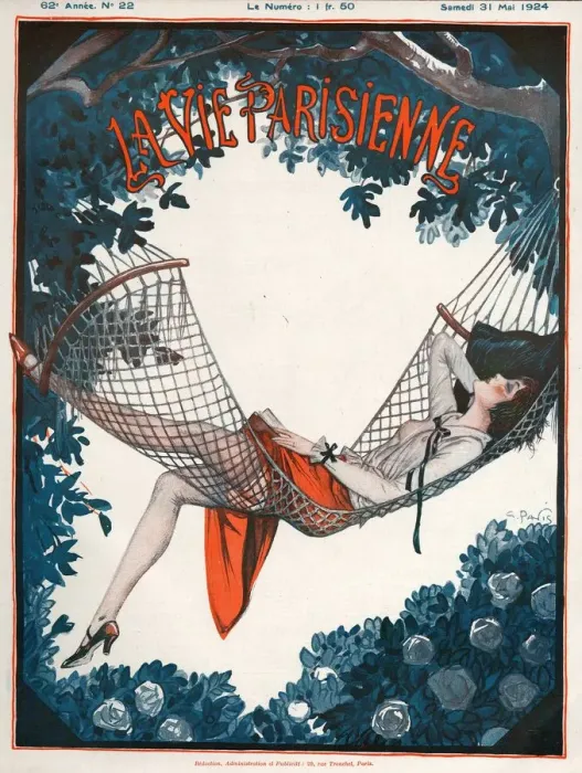 Framed Print : La Vie Parisienne 1924 1920s France Georges Pavis magazines relaxing hammocks reading Framed Print : La Vie Parisienne 1924 1920s France Georges Pavis magazines relaxing hammocks reading