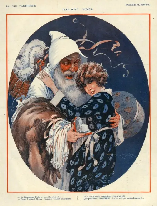 Framed Print : La Vie Parisienne 1924 1920s France Maurice Milliere illustrations Father Christmas