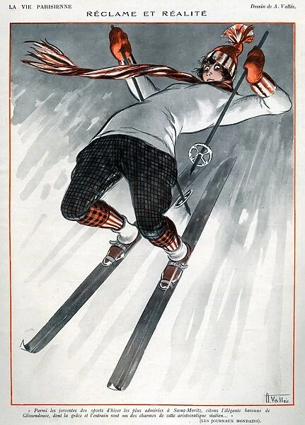 La Vie Parisienne 1924 1920s France A Vallee illustrations skiing accidents disasters