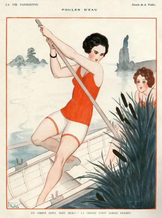 Framed Print : La Vie Parisienne 1924 1920s France A Vallee illustrations punting boats Framed Print : La Vie Parisienne 1924 1920s France A Vallee illustrations punting boats