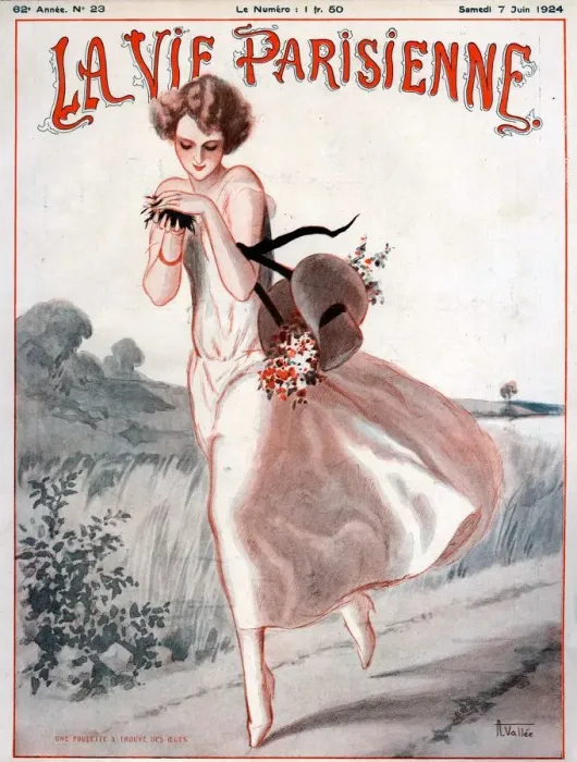 Framed Print : La Vie Parisienne 1924 1920s France A Vallee illustrations womens hats bonnets flowers
