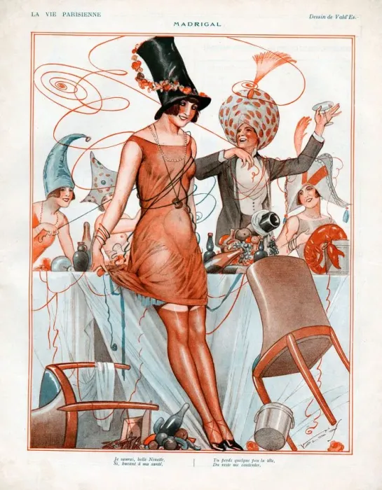 Framed Print : La Vie Parisienne 1926 1920s France cc hats mens womens drunk mess celebrations partygoers